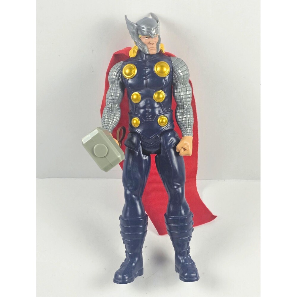 Thor 12" Action Figure w/ Hammer & Red Cape Plastic Blue/Red/Silver/Gold